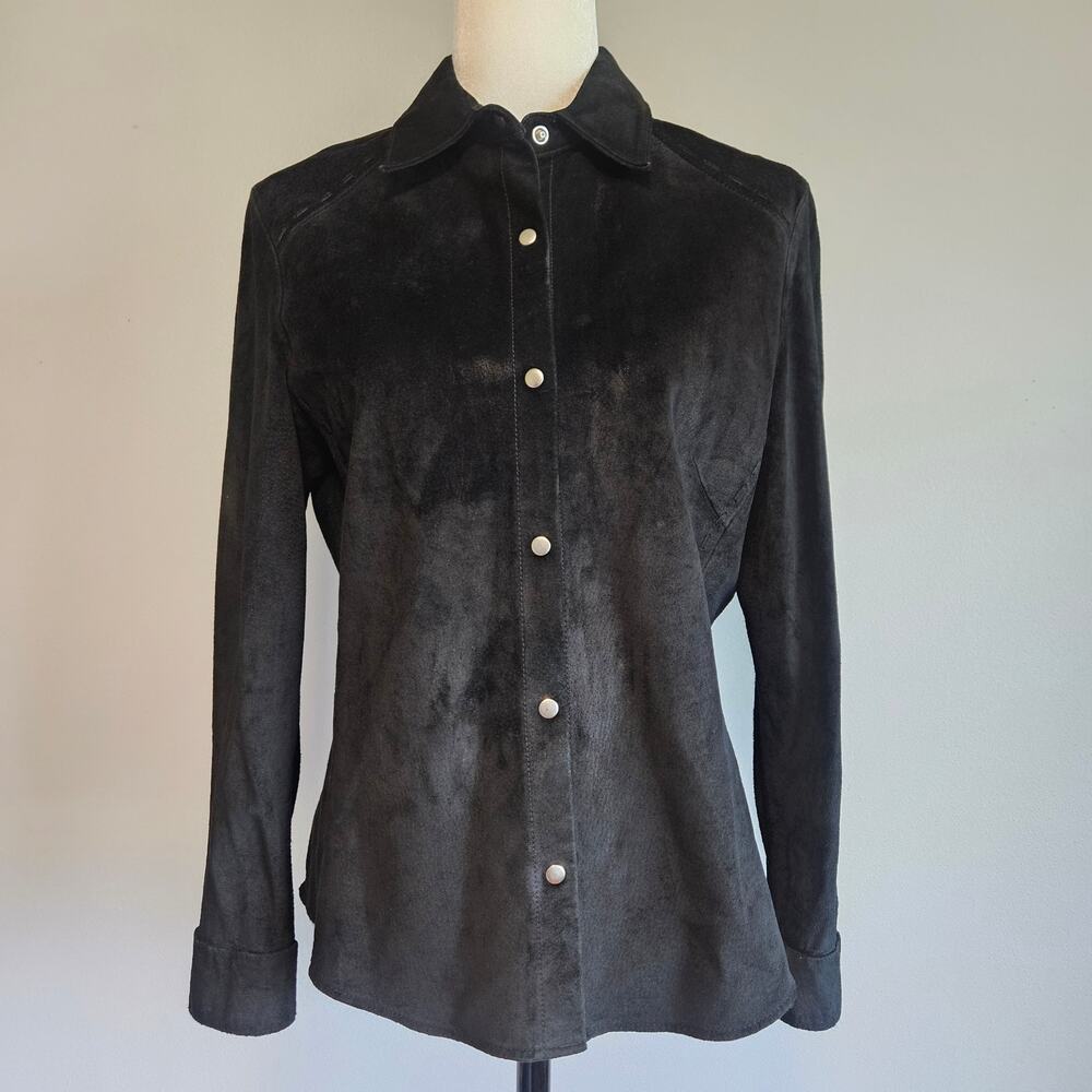 New Frontier Suede Leather Shirt Jacket Womens 12 Western Moto Snap Front